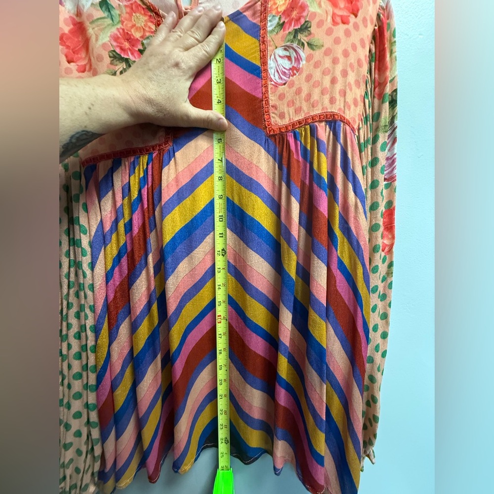 EUC BL^NK London Colorful Chevron Floral Peasant Long Sleeved Blouse Women’s XL - Picture 10 of 16